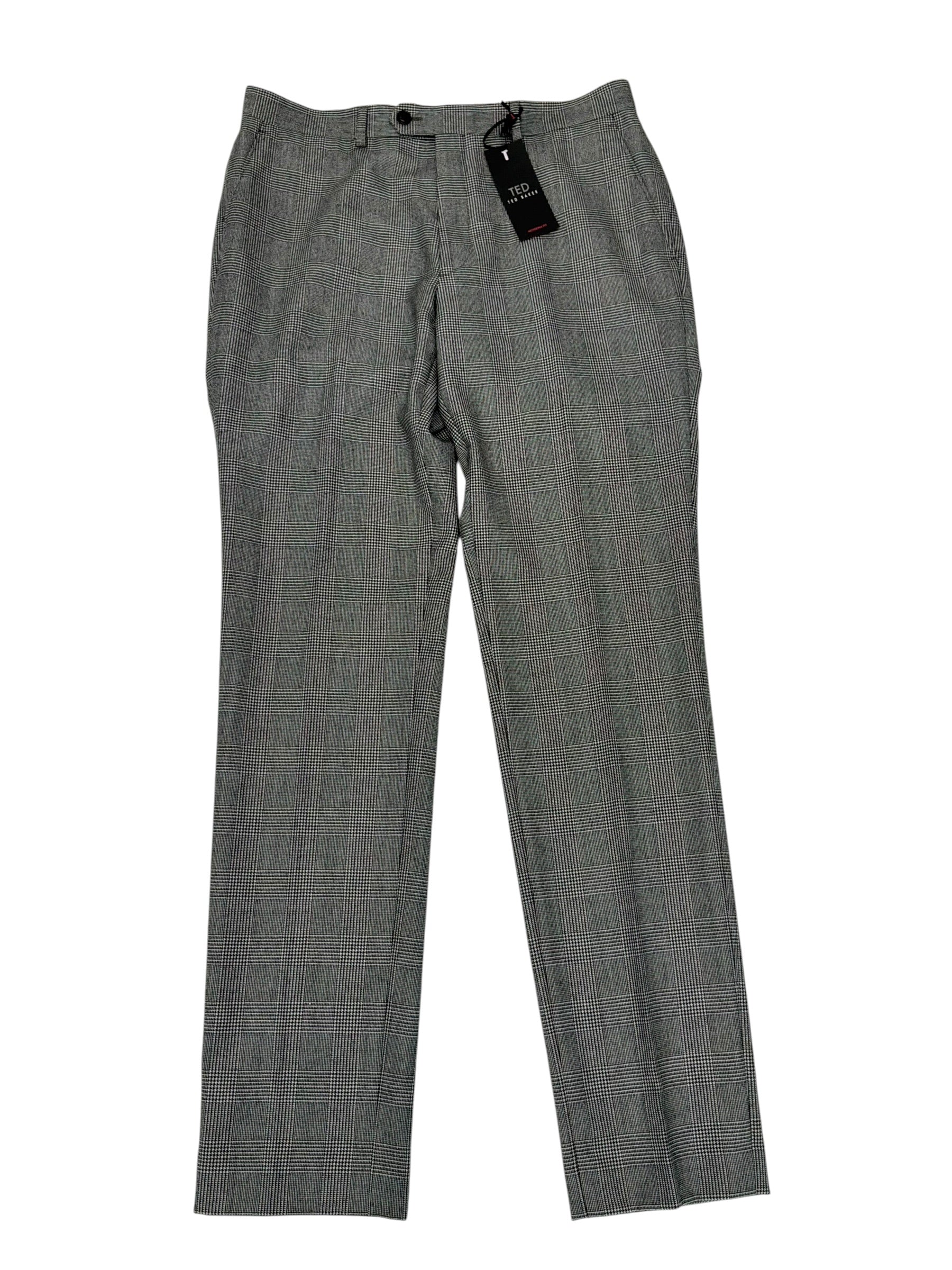 Ted Baker Mens Slim fit Wool Dress Pants 34 / 34 Black / White Plaid