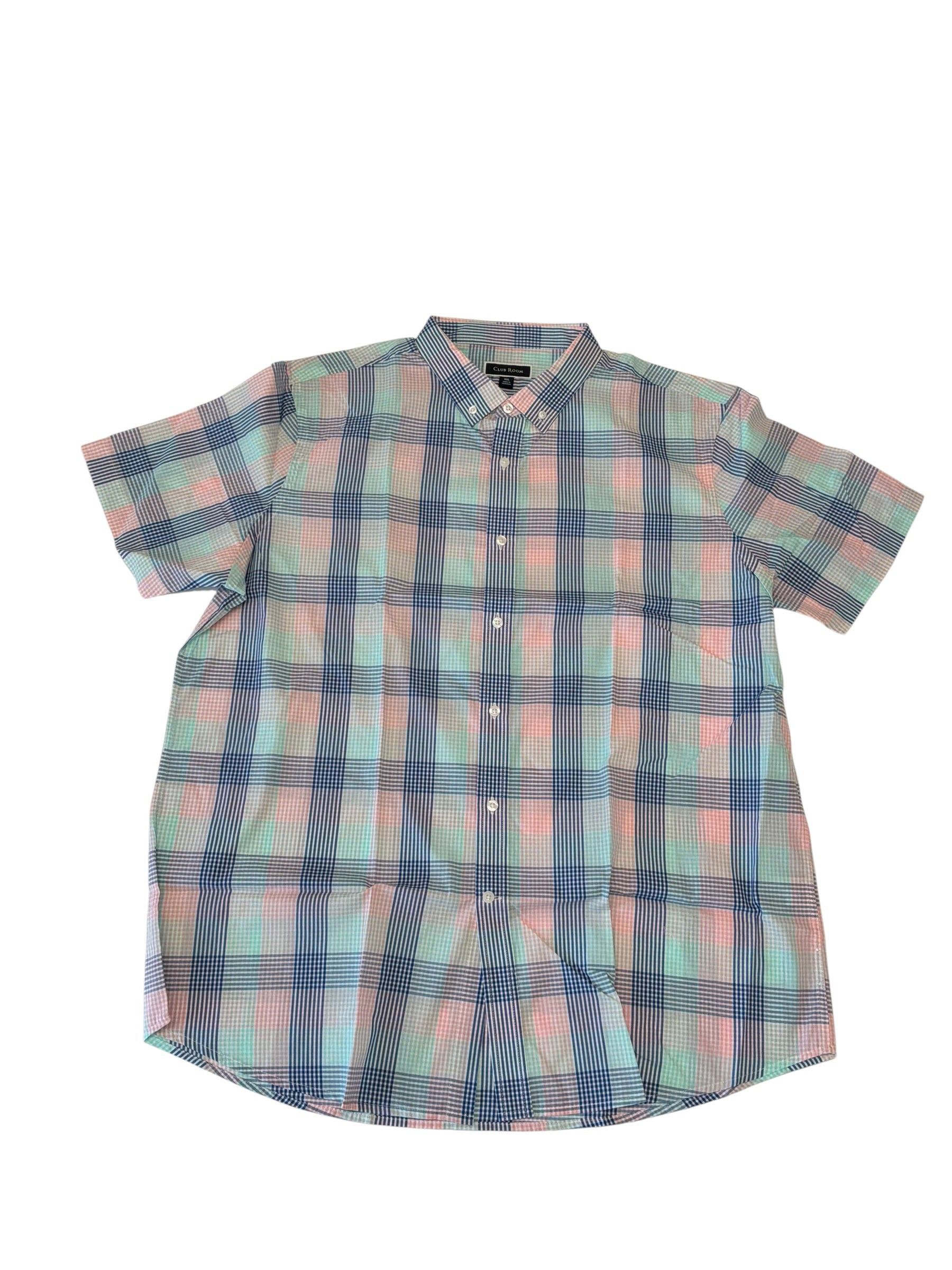 Club Room Mens Regular fit Casual Shirt XXL Pink / Blue Plaid