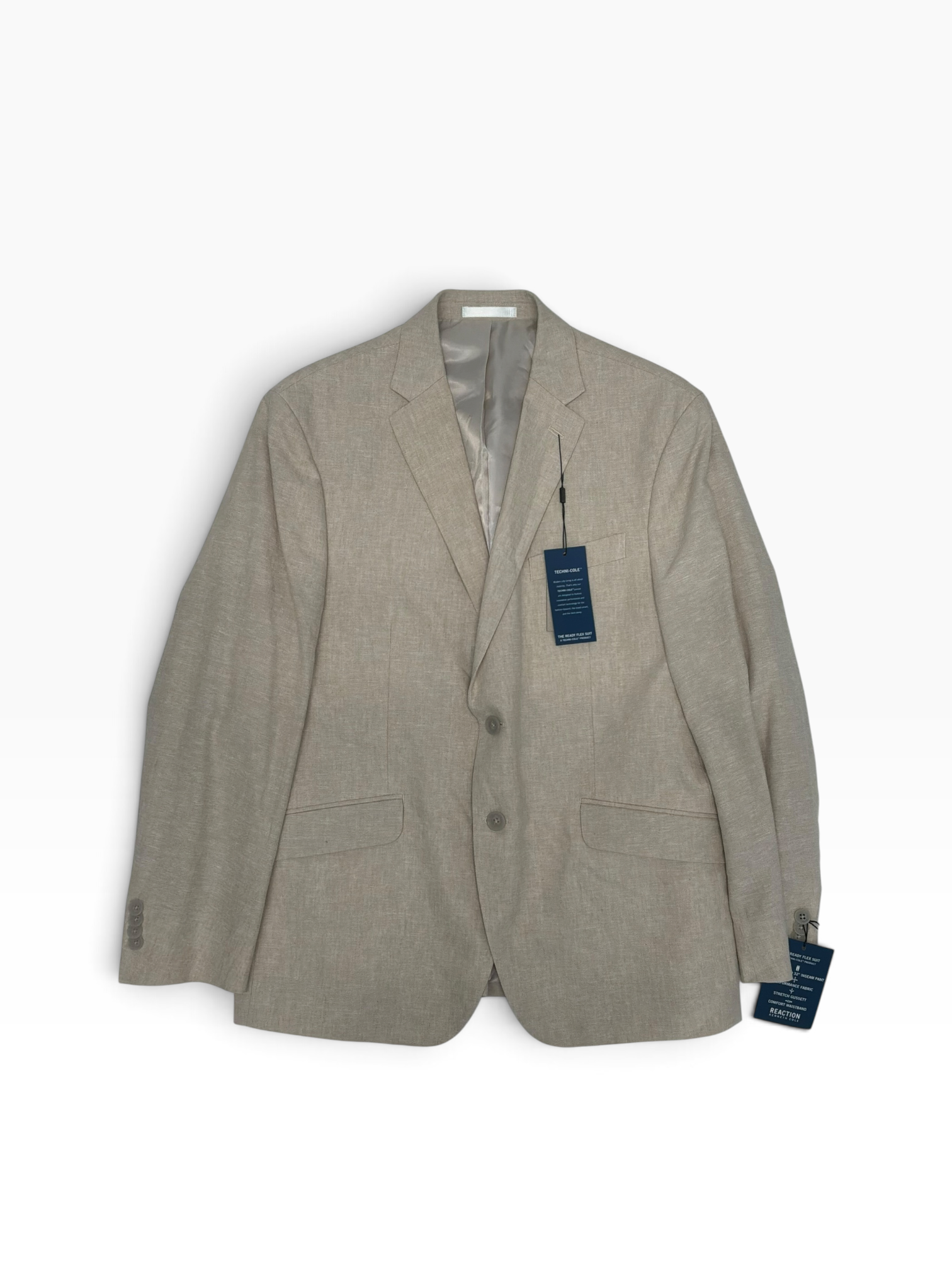 Kenneth Cole Mens Slim fit Linen Suit Jacket Blazer 42 S Tan Solid