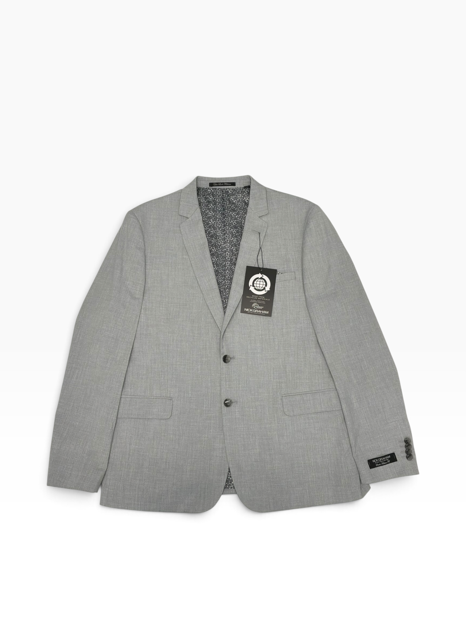 Nick Graham Mens Slim fit Suit Jacket Blazer 40 S Light Grey Solid