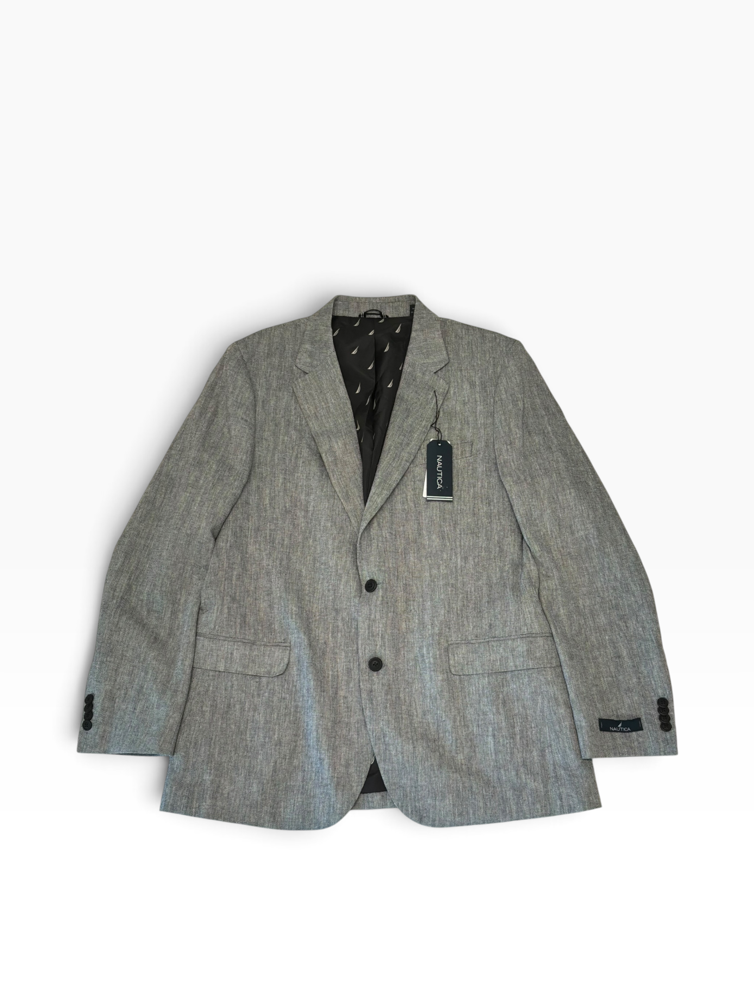 Nautica Mens Modern fit Cotton Sport Coat Blazer 44 L Grey Herringbone