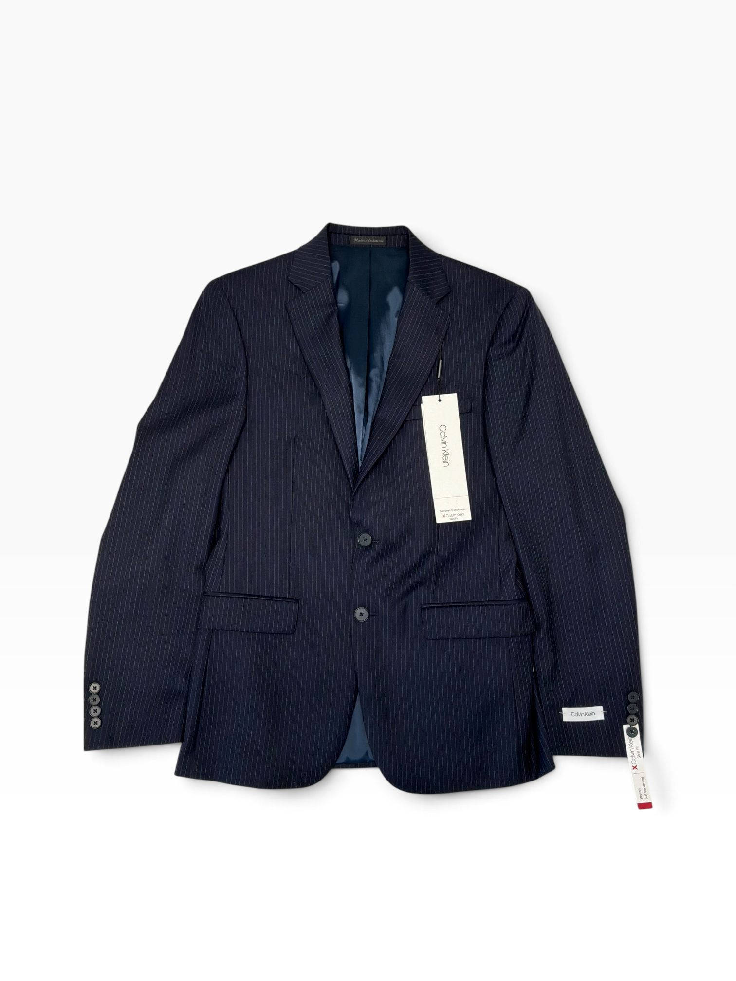 Calvin Klein Mens Slim fit Wool 2 Piece Suit 38 R Pants 30 / 32 Navy Striped
