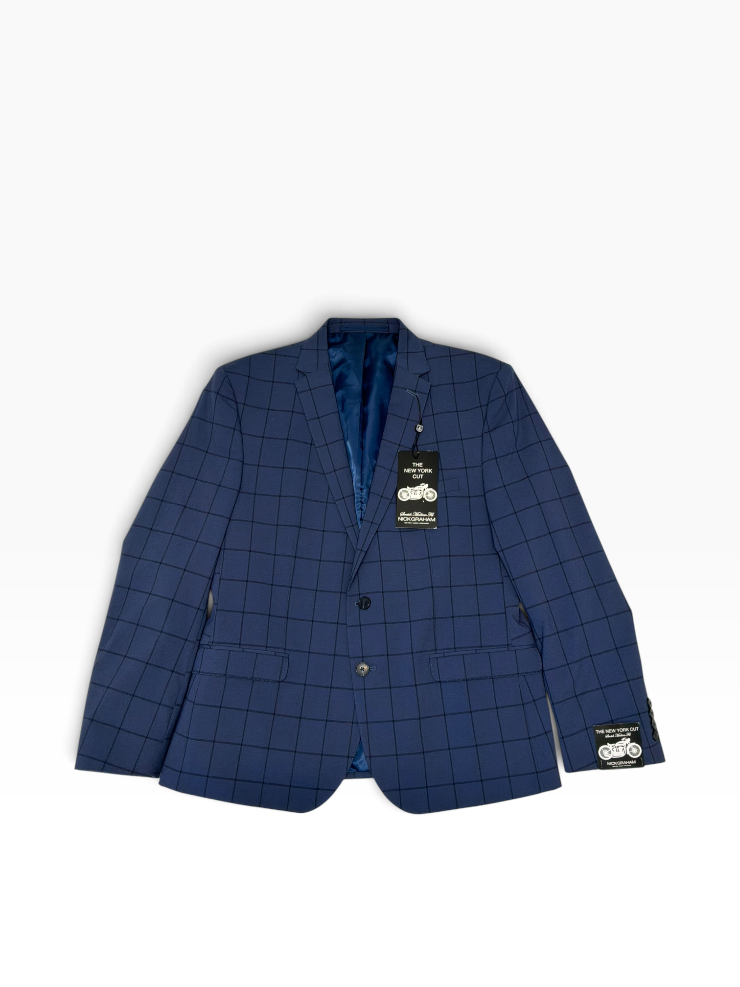 Nick Graham Mens Slim fit 2 Piece Suit 42 S Pants 35 / 32 Navy Plaid