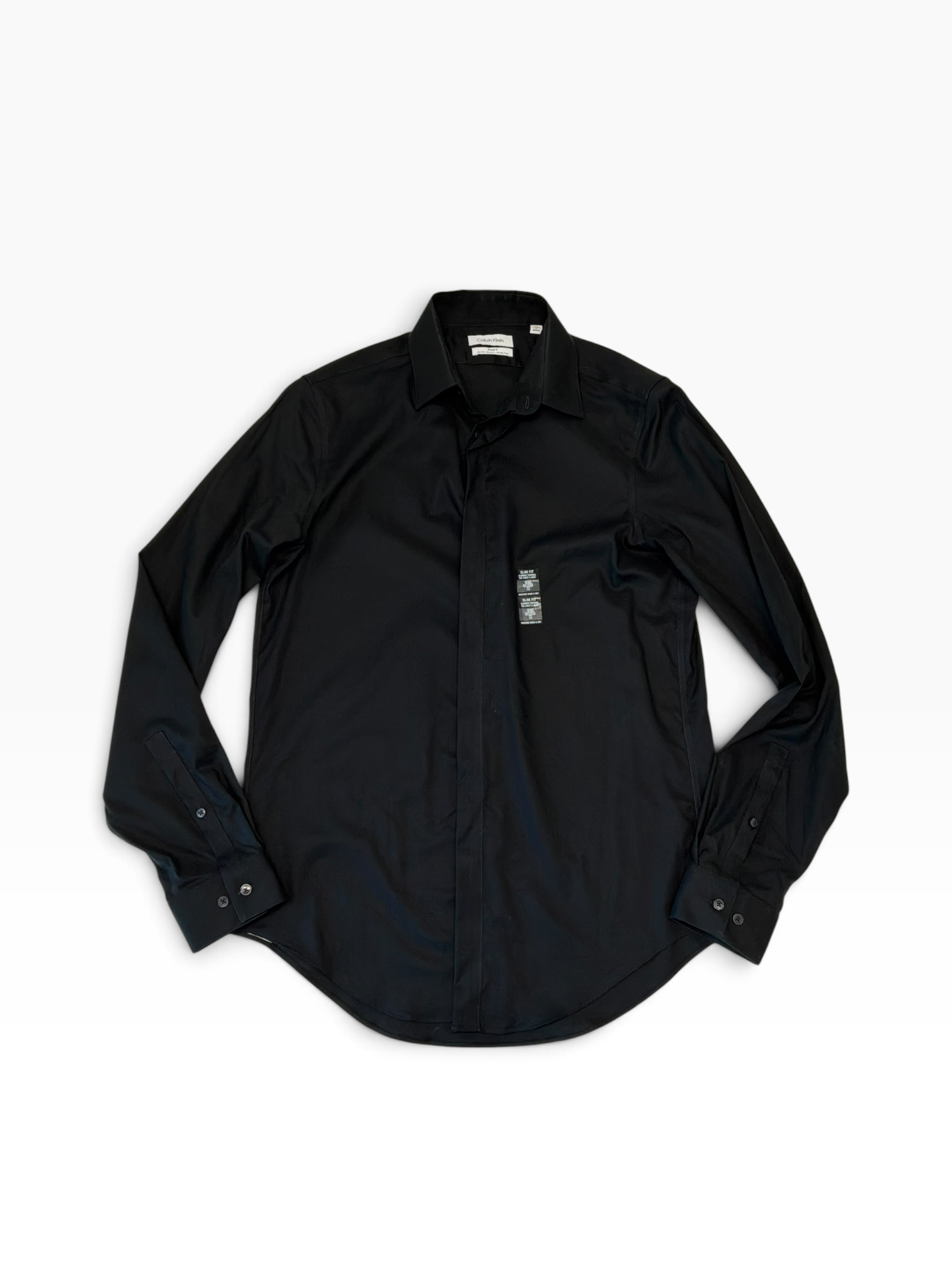 Calvin Klein Mens Slim fit Dress Shirt Medium 15-15.5 34-35 Black Solid