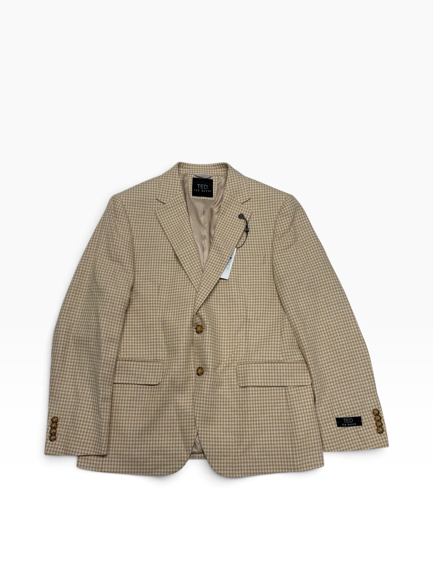 Ted Baker Mens Modern fit Cotton Linen Sport Coat Blazer 40 S Cream Houndstooth