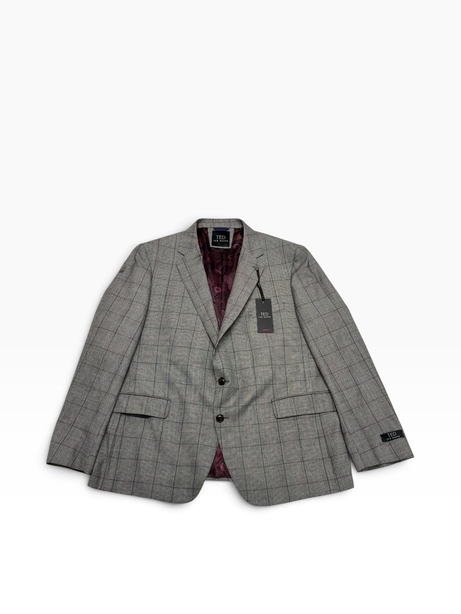 Ted Baker Mens Modern fit Wool Sport Coat Blazer 48 R Grey Purple Plaid