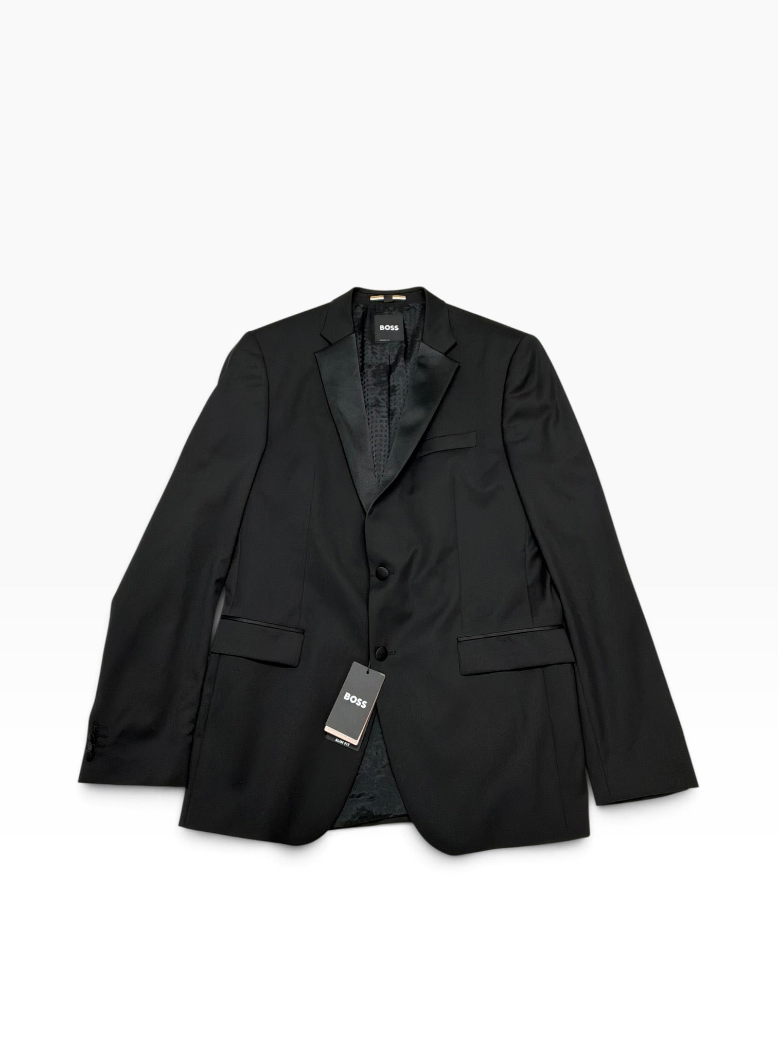 Hugo Boss Mens Slim fit Wool Tuxedo Jacket Blazer 44 L Black Solid