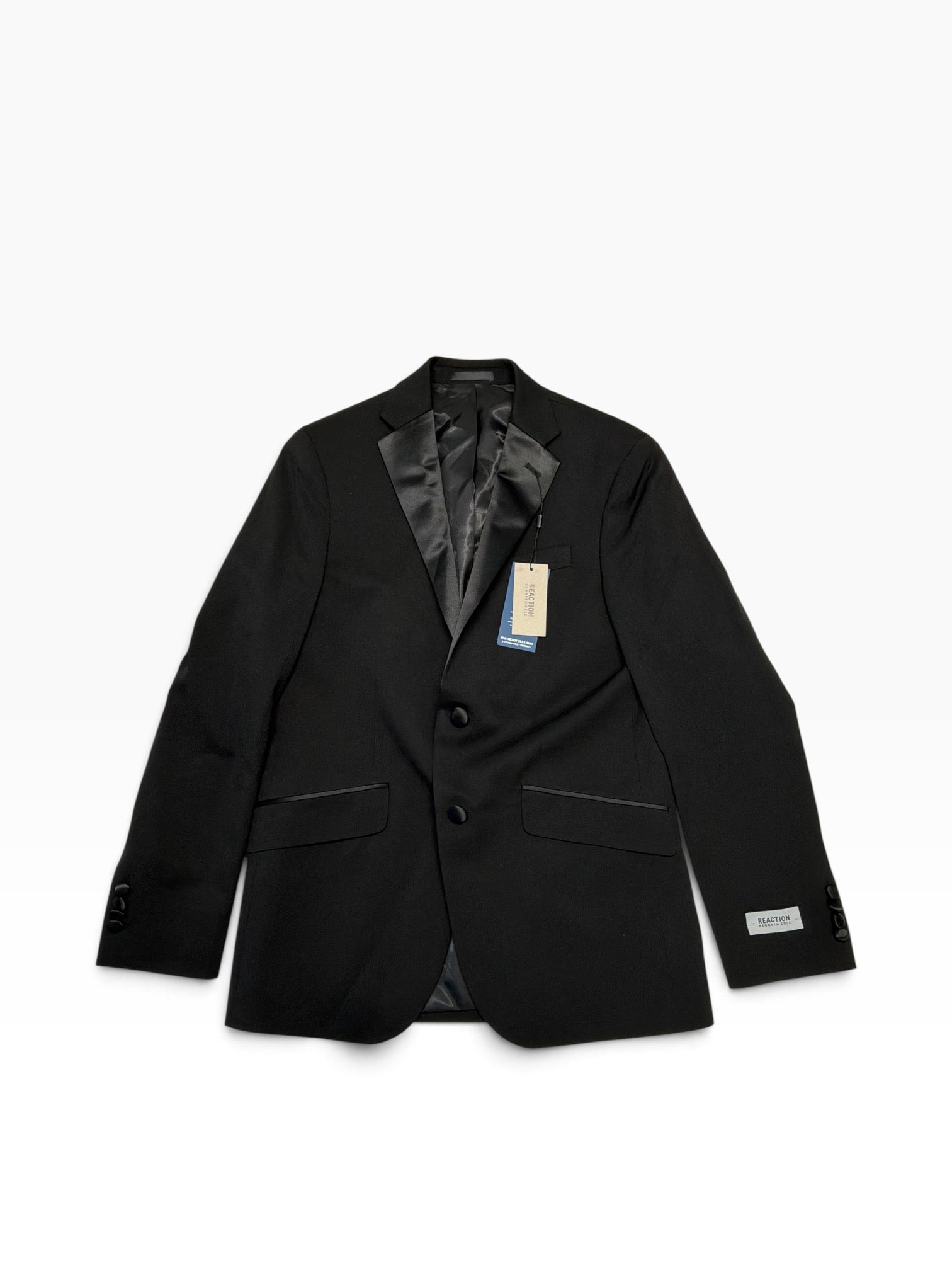 Kenneth Cole Reaction Mens Slim fit Tuxedo Jacket Blazer 37 R Black Solid