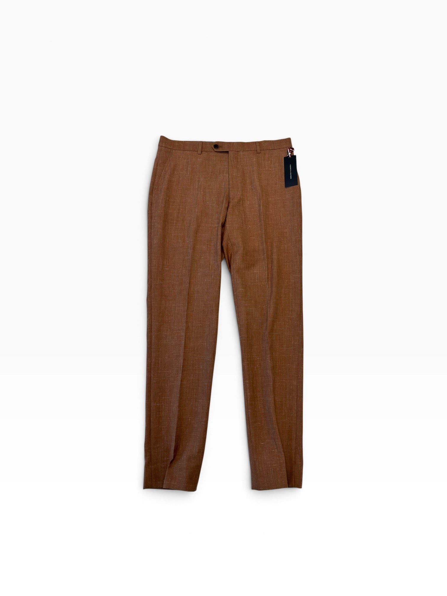Tommy Hilfiger Mens Modern fit Wool Silk Linen Dress Pants 34 / 32 Rust Solid