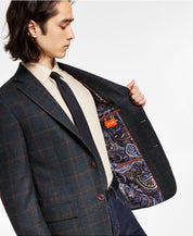 TALLIA Men's Slim-Fit Hunter Green Chestnut Windowpane Check Sport Coat 44L