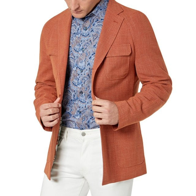 Tallia Mens Textured Burnt Orange Sport Coat Blazer 50R Slim-Fit