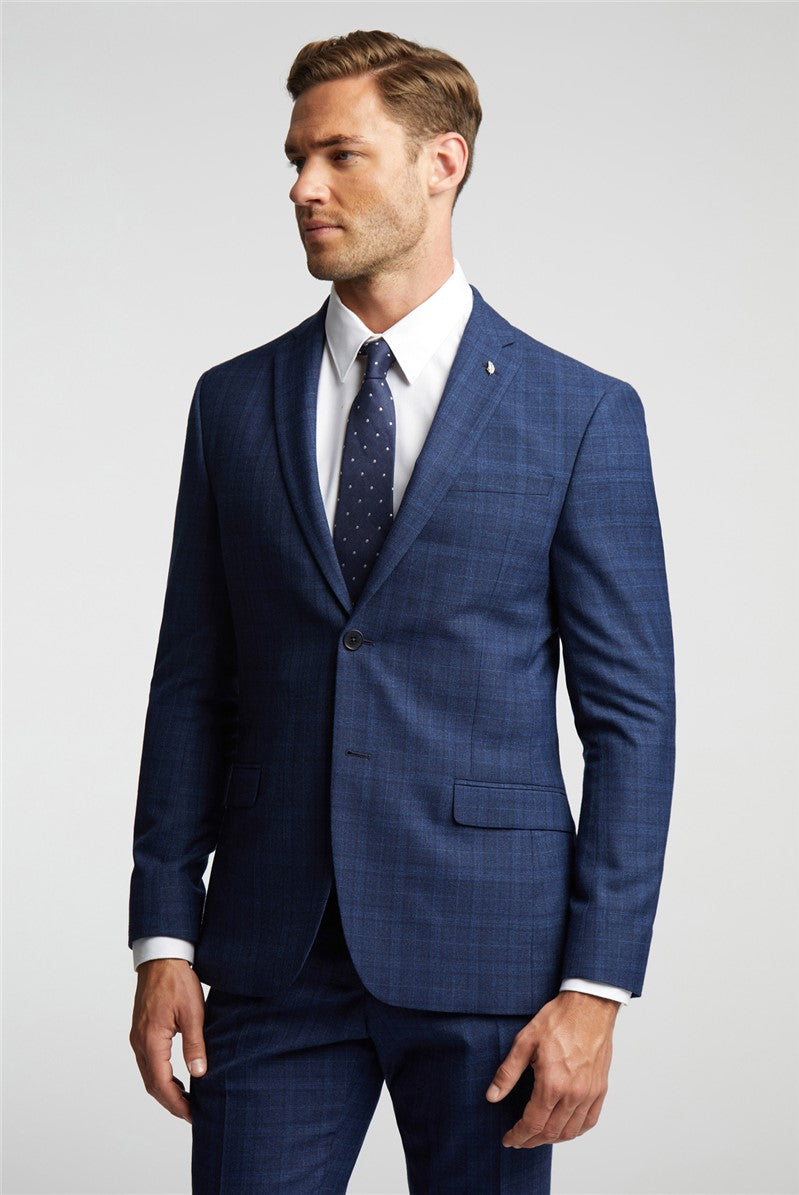 Ted Baker Mens Slim fit Suit Jacket Blazer 46 R Navy Blue Plaid Wool