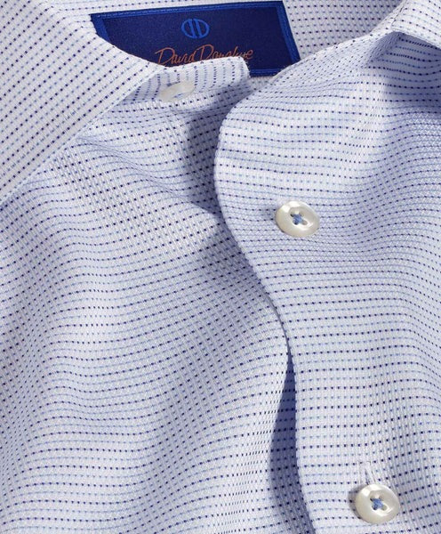 David Donahue Mens Trim Sky Micro Dobby Dash Button Down Shirt 17.5 34 35