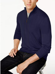 Club Room Mens Regular-Fit Quarter Zip Sweater Navy Blue Medium Merino Wool