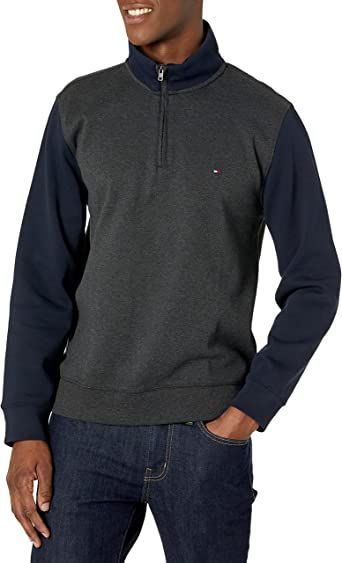 Tommy Hilfiger Men's French Rib Quarter-Zip Pullover Sweater XXL Grey / Blue