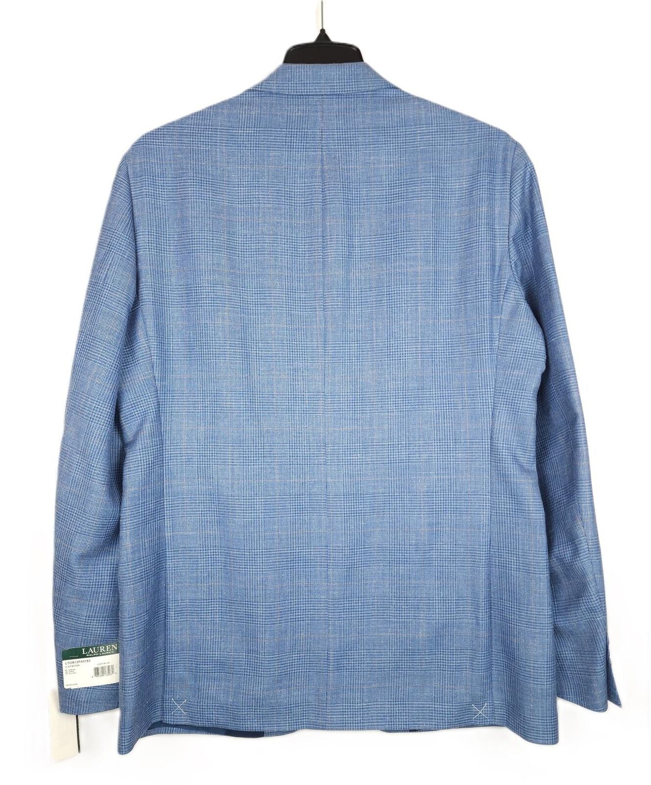 Lauren Ralph Lauren Classic-Fit Wool Silk Linen Sport Coat Lt Blue Plaid 44R