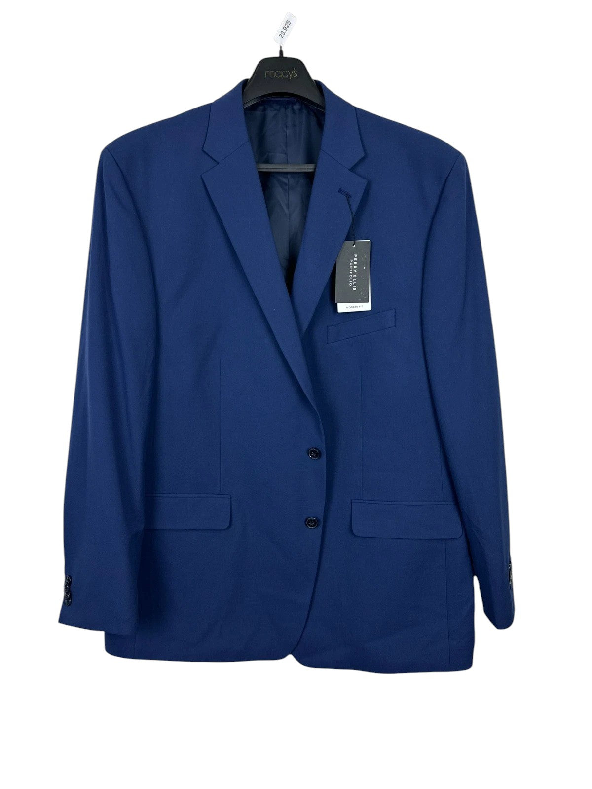 Perry Ellis Portfolio Mens Modern fit Suit Jacket Blazer 43 R Blue Solid Stretch