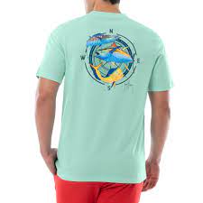 Guy Harvey Mens Sunset Sailfish Logo Short Sleeve T Shirt Beach Glass Blue XL