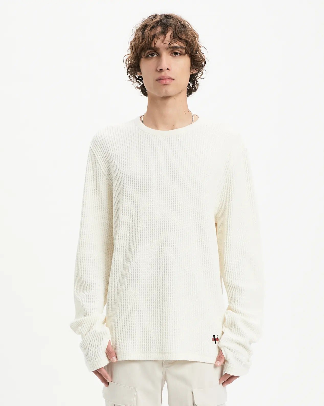 Vayder Mens Knit Thermal Long Sleeve Shirt Medium White