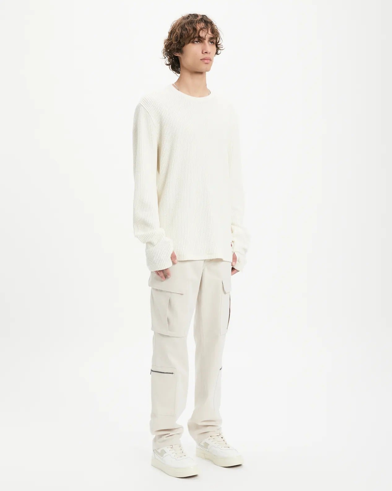 Vayder Mens Knit Thermal Long Sleeve Shirt Small White