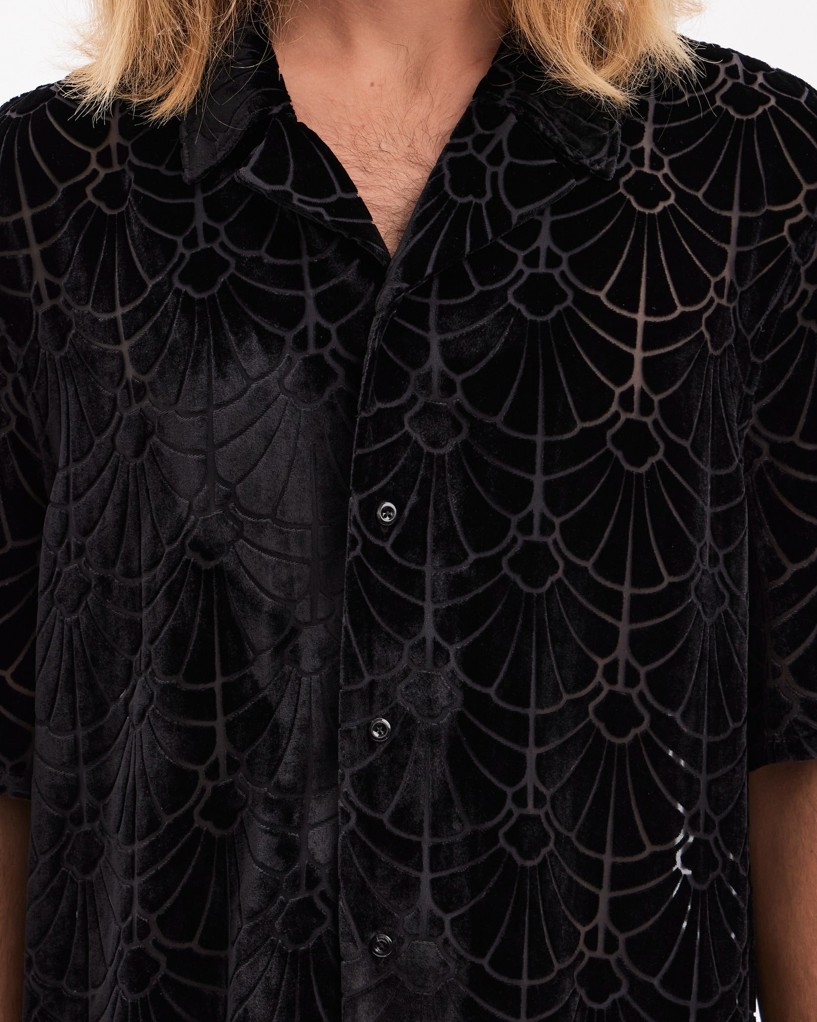 Vayder Mens Maqueda Velour Short Sleeve Button Up XL Black Shell Burnout