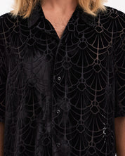 Vayder Mens Maqueda Velour Short Sleeve Button Up XL Black Shell Burnout