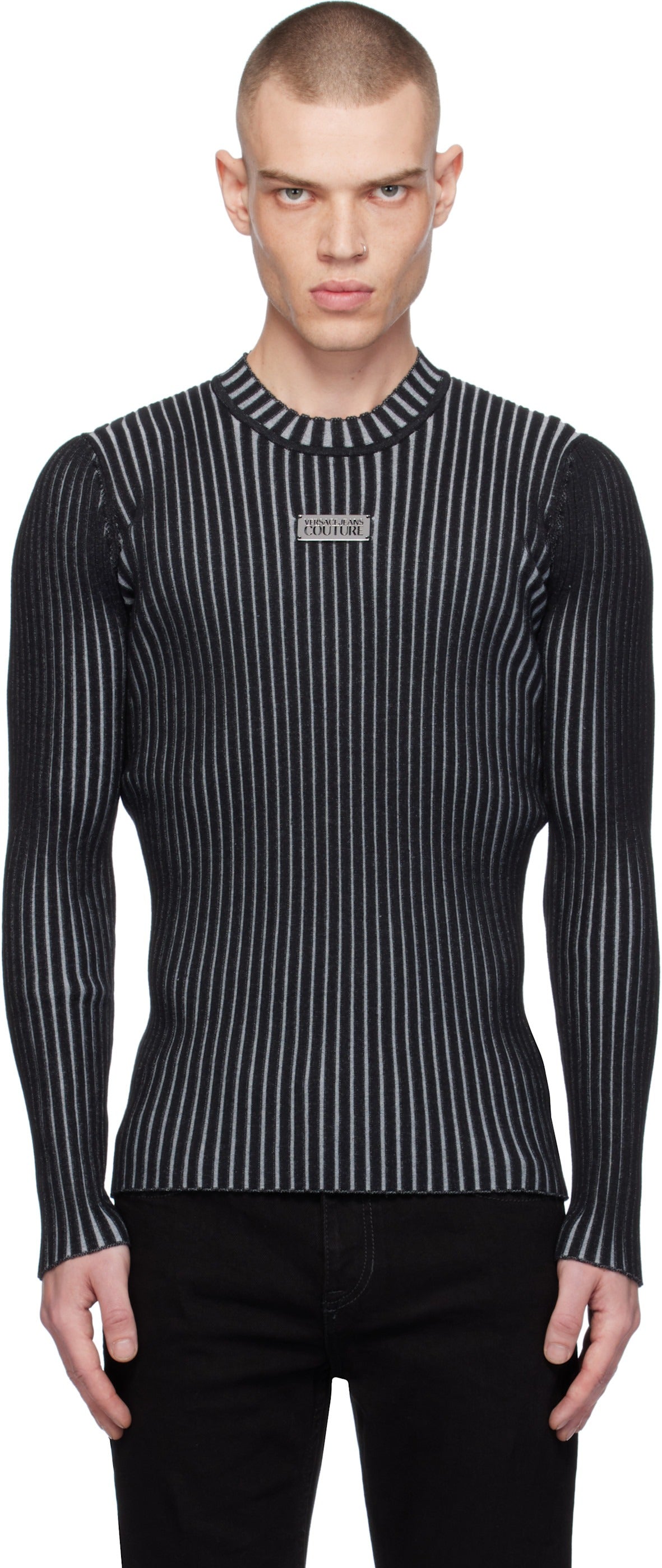 Versace Jeans Couture Mens Regular fit Long Sleeve Crewneck Sweater Large Black
