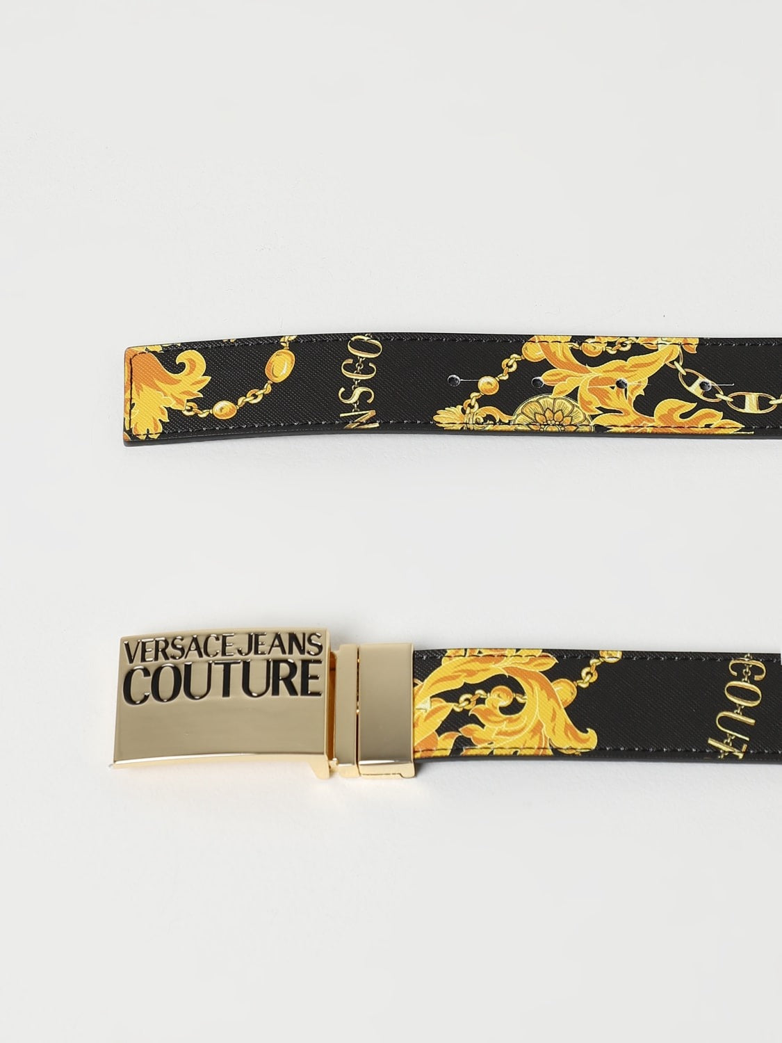 VERSACE JEANS COUTURE belt in saffiano leather Size 95 / 36 US Black gold