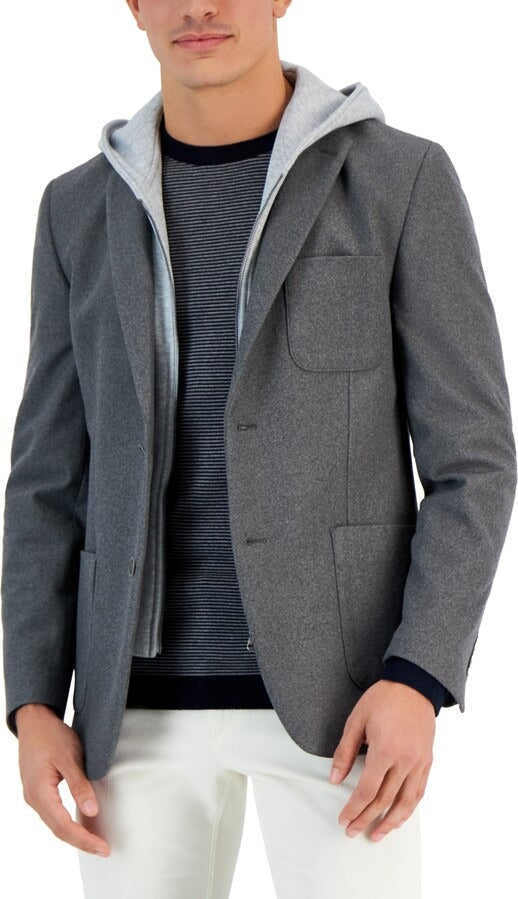 Vince Camuto Men's Slim-Fit Hooded Sport Coat 42L Light Grey