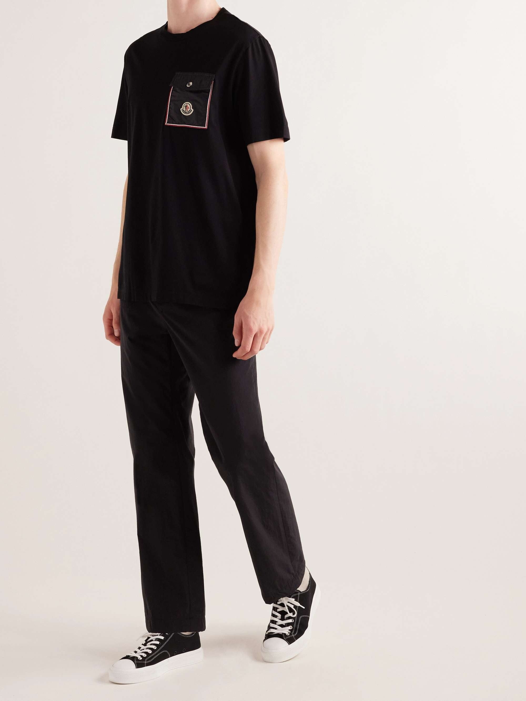 Moncler Mens Short Sleeve Embroidered Pocket T Shirt Black Small