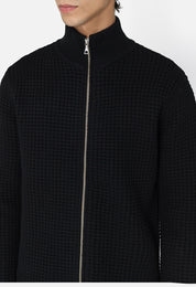 John Elliott Mens Slim fit Long Sleeve Waffle Knit Full Zip Sweater Small Black