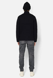 John Elliott Mens Slim fit Long Sleeve Waffle Knit Full Zip Sweater Small Black