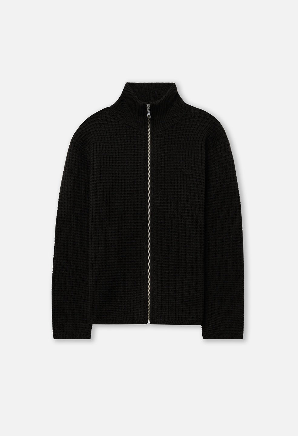 John Elliot Mens Wool Waffle Knit Full-Zip Sweater Black Size 4 / XL