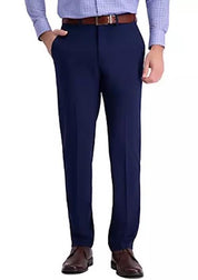 Haggar Mens Slim fit Dress Pants 32 / 34 Navy Blue Solid
