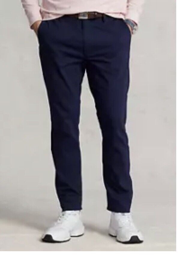 POLO RALPH LAUREN Men's Slim Fit Stretch Dobby Pants 42 x 30 Khakis Navy Blue