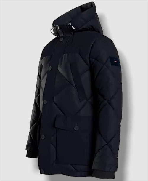 Tommy Hilfiger Men's Diamond Quilted Down Rockie Parka Coat Large Navy Blue