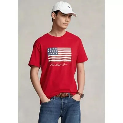 Polo Ralph Lauren Men's American Flag Graphic Short Sleeve T Shirt Red Medium
