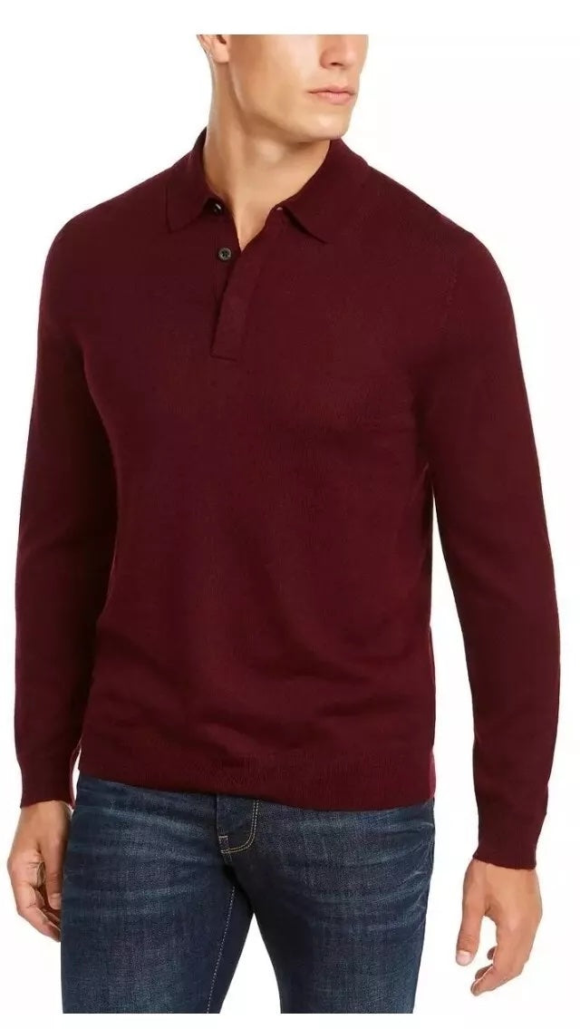 Club Room Men's Regular Fit Long Sleeve Henley Sweater Red Plum Medium