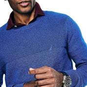 Nautica Mens Textured Knit Crewneck Sweater Bright Cobalt Blue XL