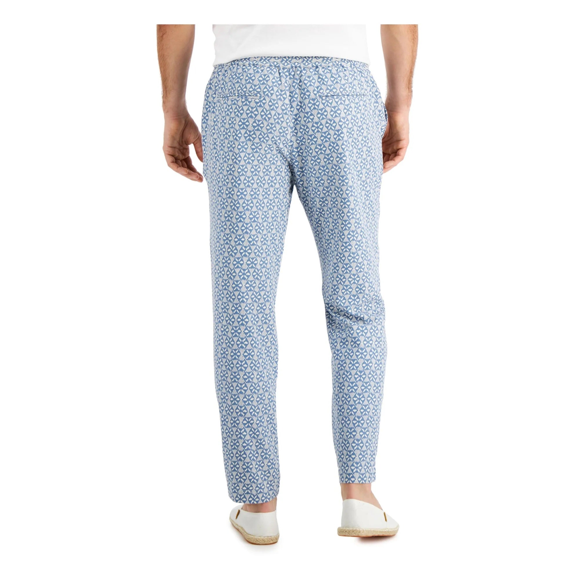 Tasso Elba Men's Medallion Print Drawstring Pants Light Blue Grey Large