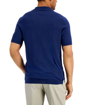 Tasso Elba Men's Sweater Knit Linen Polo Shirt Navy Blue Combo  Medium