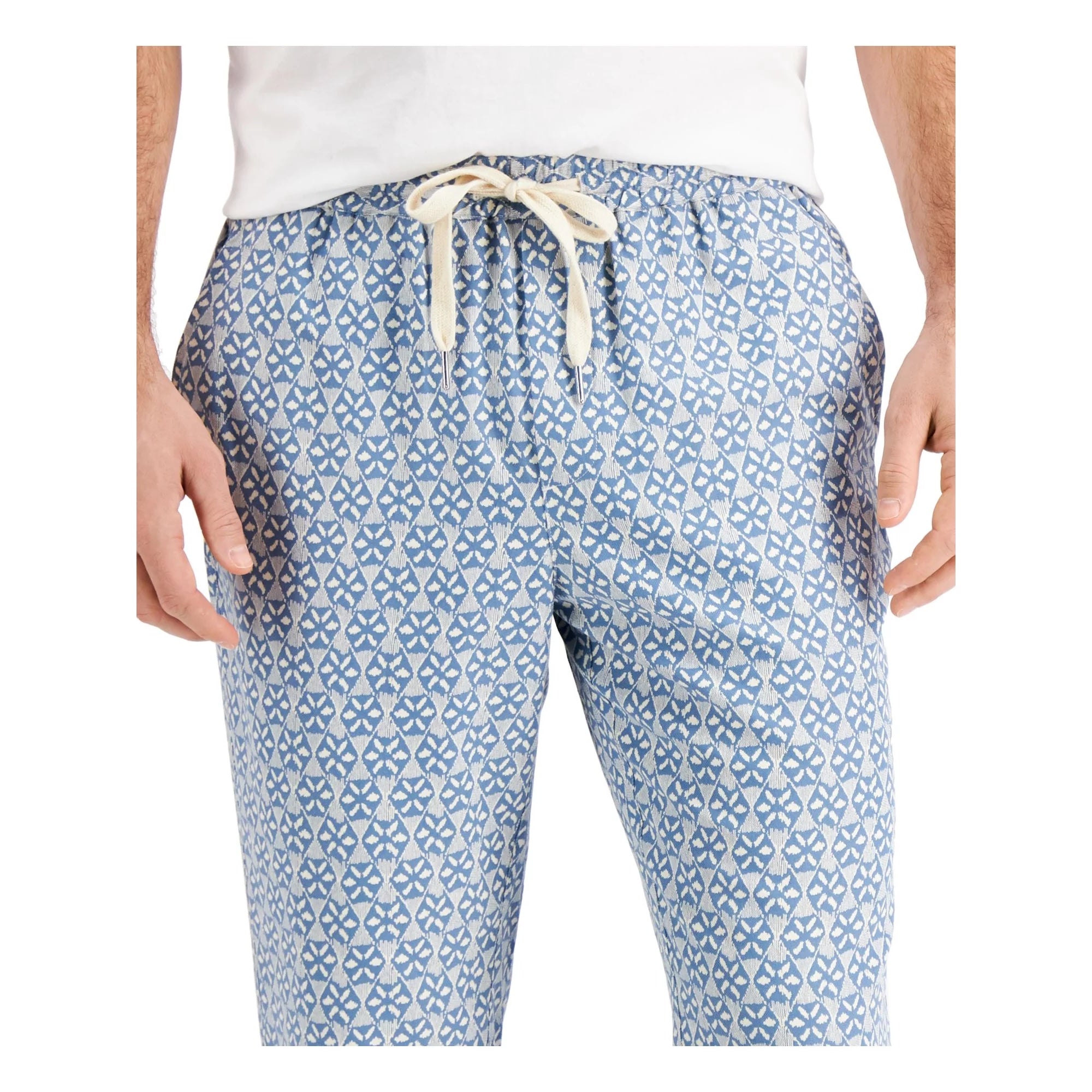 Tasso Elba Men's Medallion Print Drawstring Pants Light Blue Grey Large