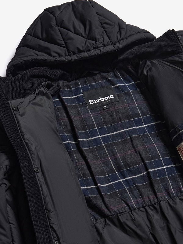 Barbour Men's Elmwood Box Quilted Hooded Full Zip Parka Black Large