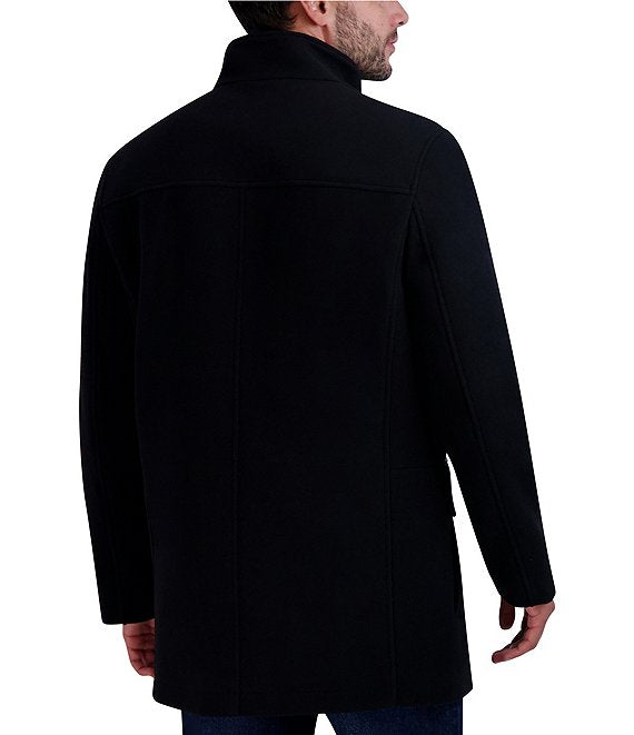 Cole Haan Mens Wool Blend Plush Car Solid Coat Medium Black