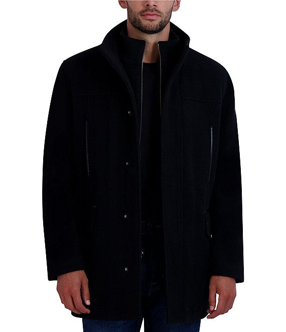 Cole Haan Mens Wool Blend Plush Car Solid Coat Medium Black