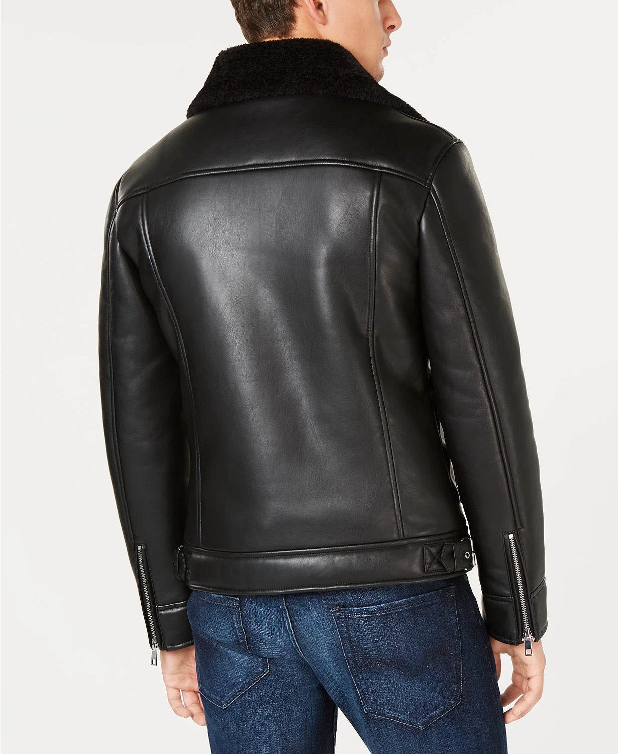 GUESS Mens Asymmetrical Faux Leather Jacket Black XL