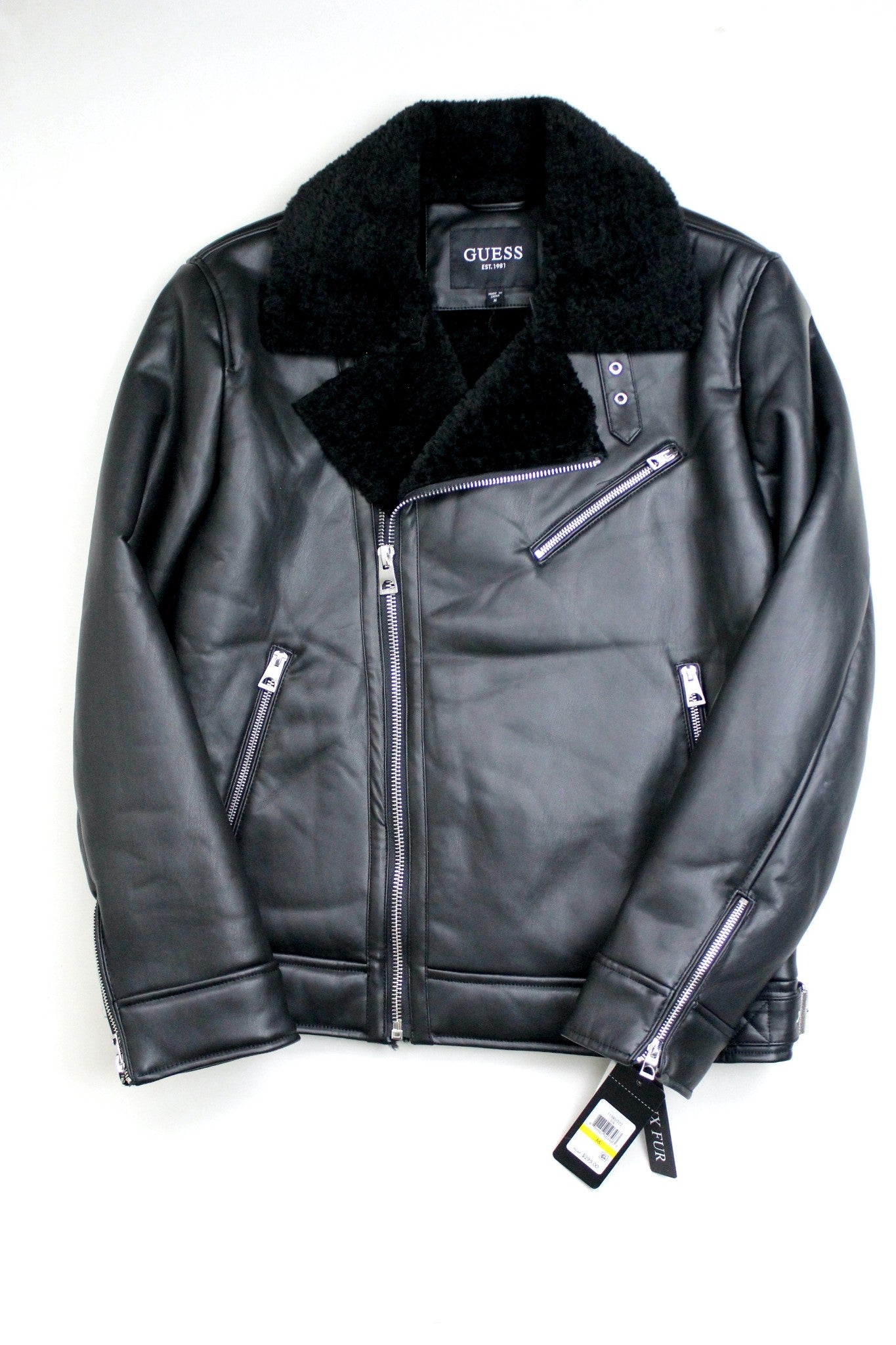 GUESS Mens Asymmetrical Faux Leather Jacket Black XL