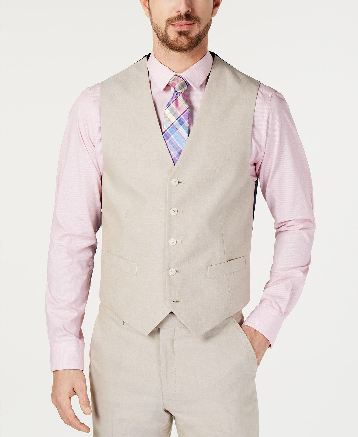Tommy Hilfiger Men's Suit Vest Small Tan Modern-Fit Flex Stretch