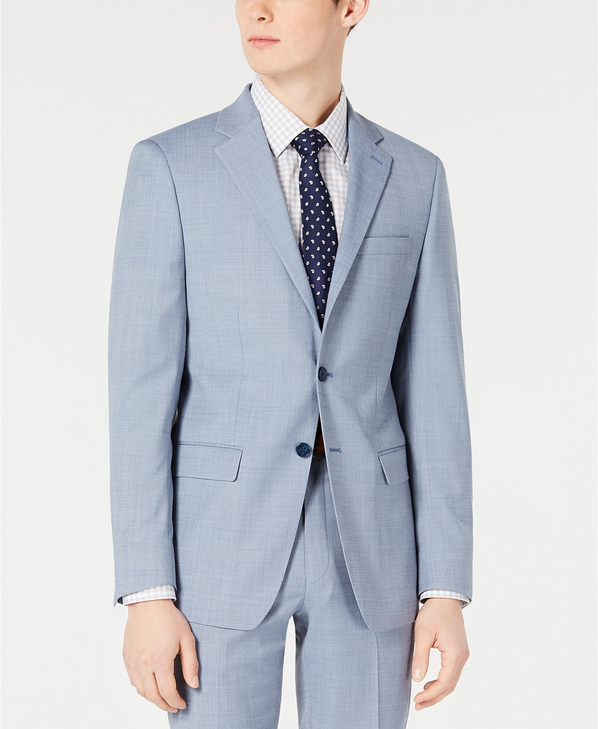 Calvin Klein Men's 46L Suit Jacket X-Fit Slim-Fit Light Blue Sharkskin Wool