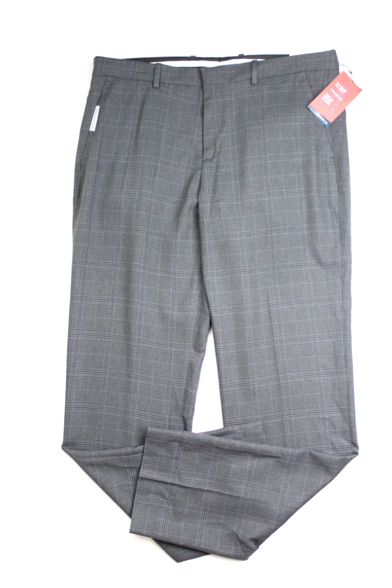Perry Ellis Modern-Fit Subtle Check Performance Dress Pants 32 x 34 Grey